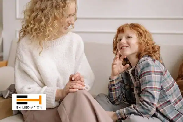 Happy mother and child after sorting child arrangements mediation Heanor